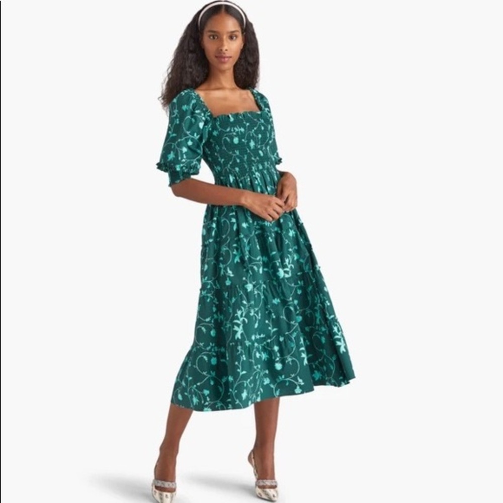 The Nesli Nap Dress - Emerald Botanical Poplin - Emerald Botanical Poplin / S